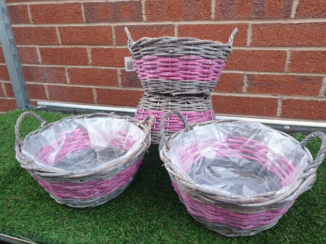 White Wash Pink Willow Basket - Handle Planter