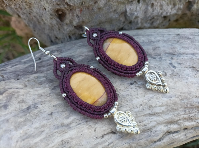 Boucles d'oreilles ethniques ~ Jaspe Mokaïte