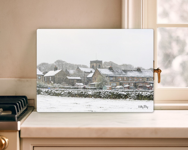 "Snow in the Village of Bolsterstone" Glass Worktop Saver  