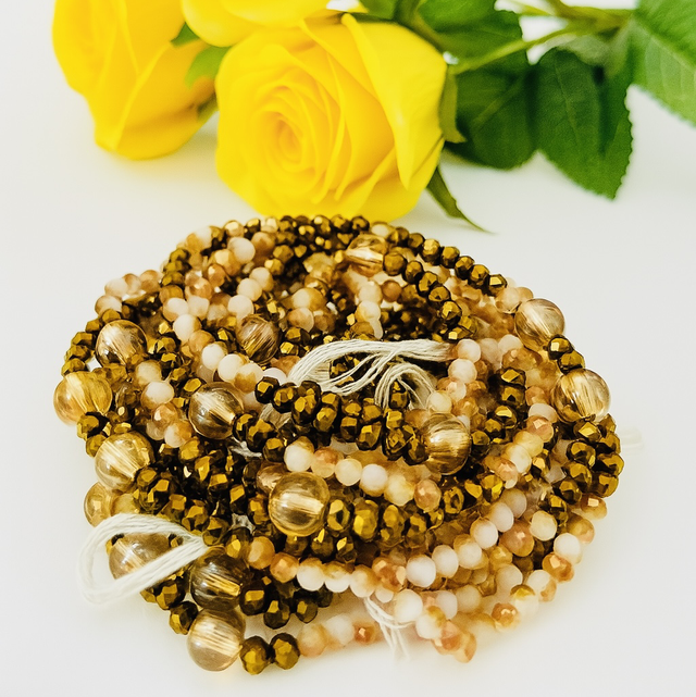 Golden Nectar Heupketting 120cm – Goud & Zachtroze Kralen | Taille Sieraad Handgemaakt