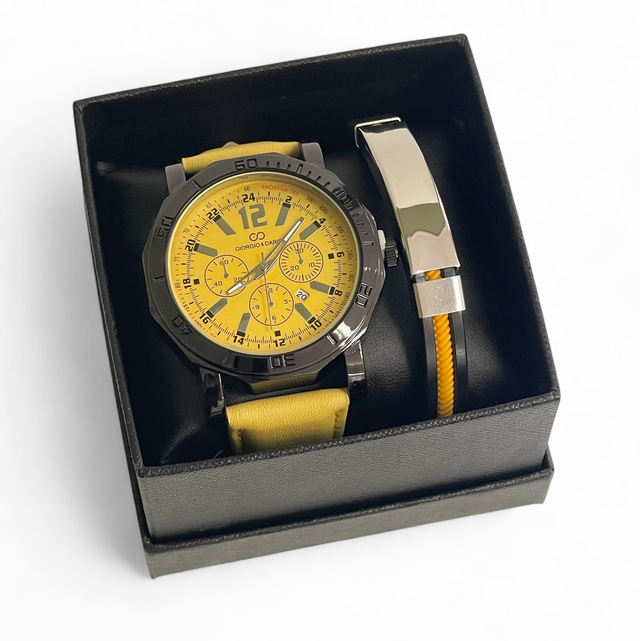 Coffret montre + bracelet jaune 