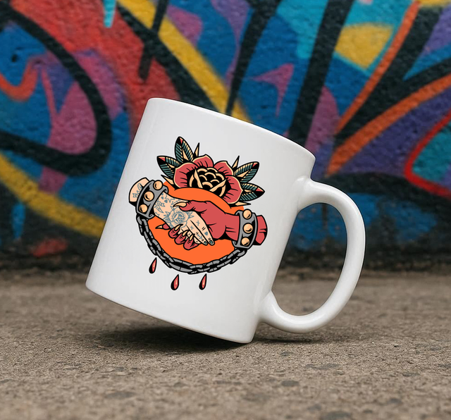 Traditional Tattoo Style Devil Hands 11oz Ceramic Printed Mug Design