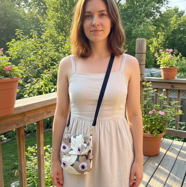 SS106 - Beige and Pink Floral Pattern Crossbody Shoulder Bag