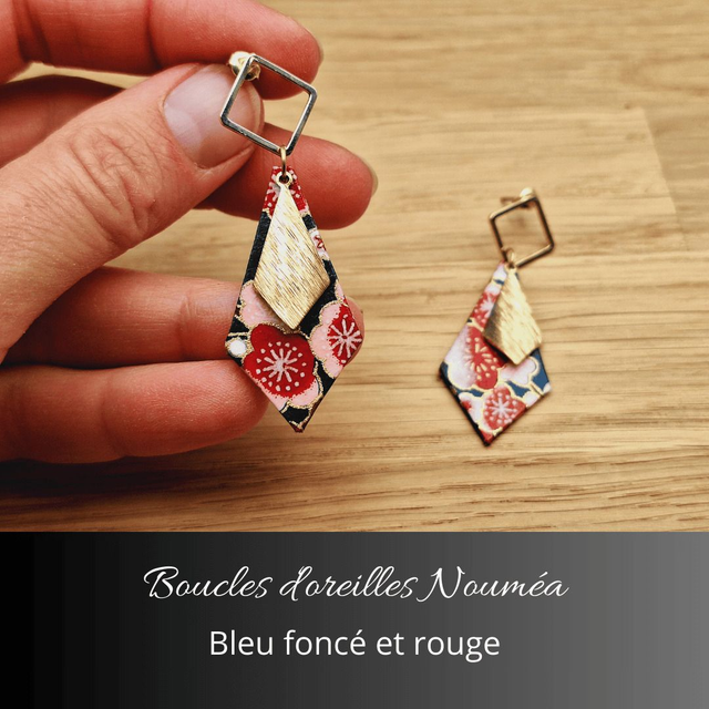 Boucles d&#039;oreilles Nouméa - Bleu foncé, rouge