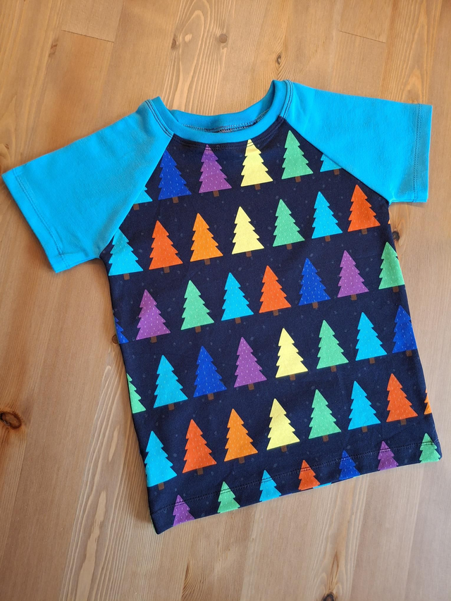 Children's Raglan T-shirt - Rainbow Christmas Trees