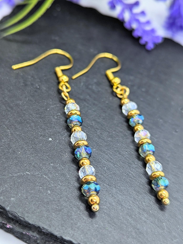 Gold Tone Plated Stainless Steel Beaded Drop Earrings 