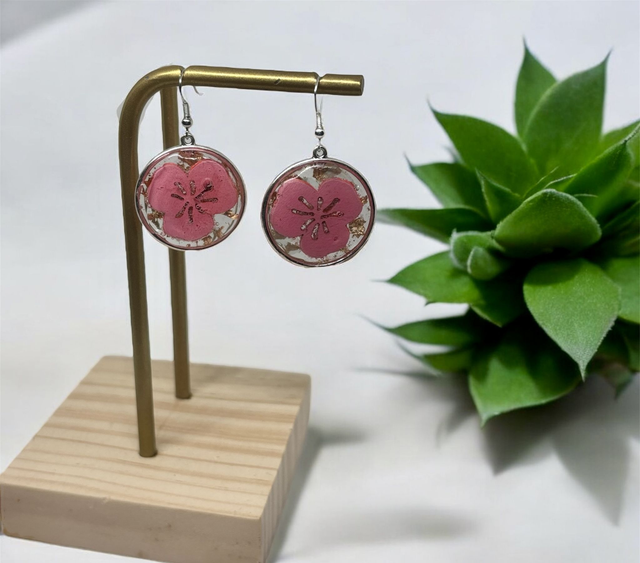 Boucles d'oreilles fleur rose