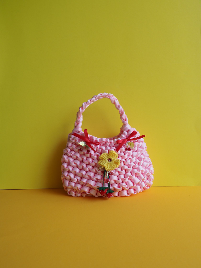Sakura &amp; Strawberry Crochet Pink Handbag