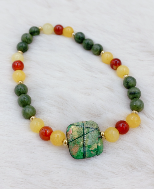 Bracelet "Eclat Naturelle", Agate et Jade