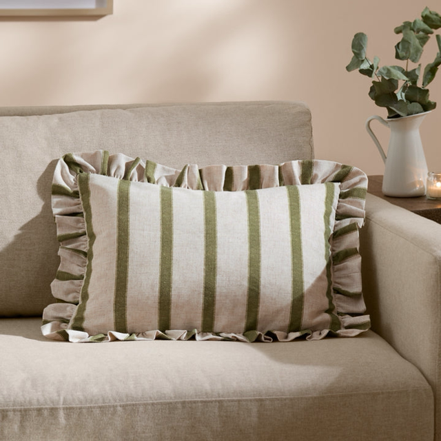 Connie Striped Ruffle Cushion Olive