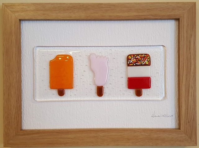 Fused Glass Art &quot;The Fab 3&quot; Retro Ice Lollies Picture