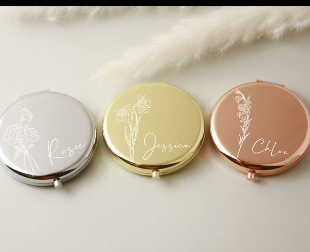 Personalized Compact Mirror Mirror Gift For Wedding,Luxurious Pocket Mirror For Bridesmaid Gifts, Birth Flower Gift for women Gift for Her.