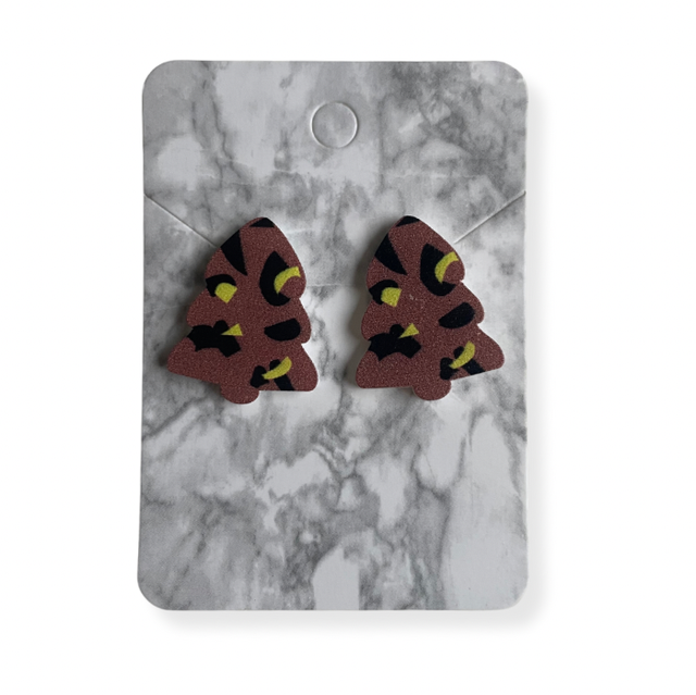 Christmas tree studs - brown leopard print