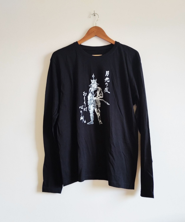 Black Color T-shirt, Samurai Pattern, Printed Long sleeve T-shirt, Cotton T-shirt