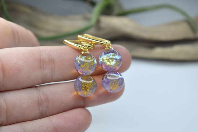 DORMEUSES DOUBLE VOIE LACTÉE AMBRE MONTURE OR (DVL18)