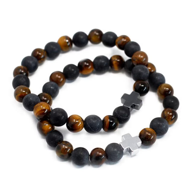 Power Friendship Bracelets (2 Pack) – Tiger Eye &amp; Black Stone