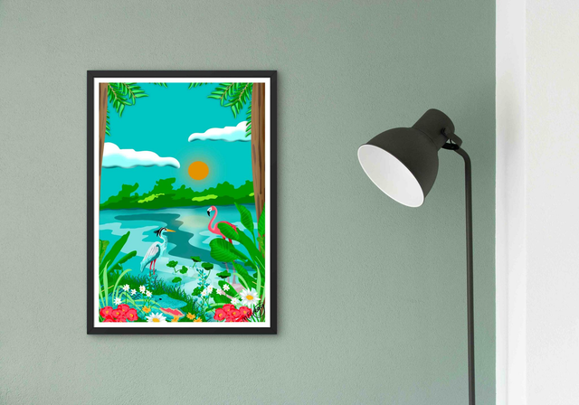 Florida Everglades Vibrant Art Print by Marie Gregg Illustrator