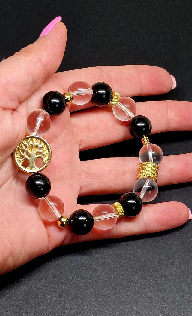 Bracelet Tourmaline noire et Cristal de roche XL en 1,2 cm