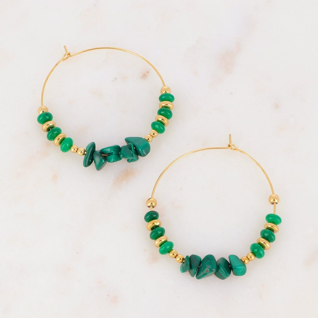 Créoles dorées Agate verte