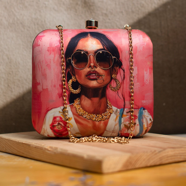 Asian Woman Portrait Printed Clutch Bag- 7x6.5