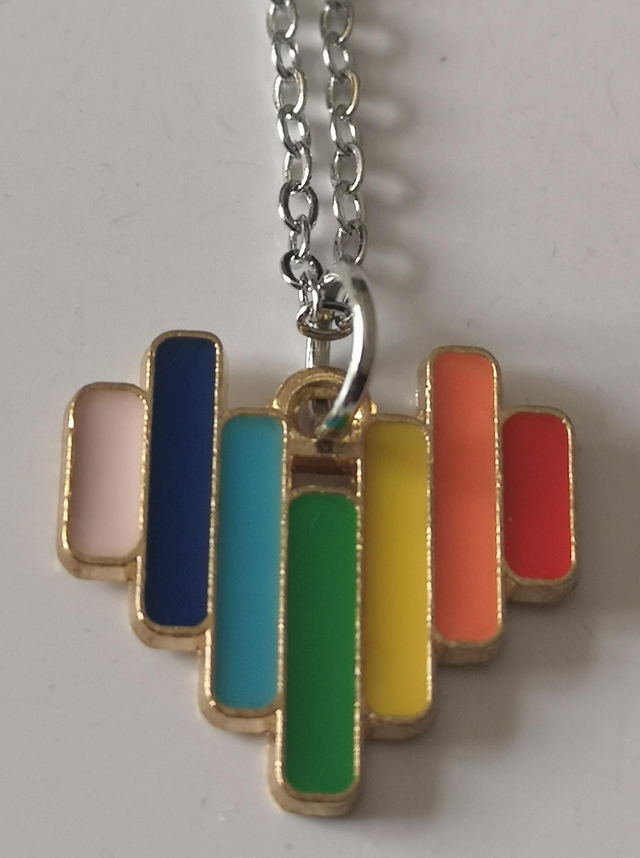 Enamel Rainbow Split Heart Pendant Necklace. 
