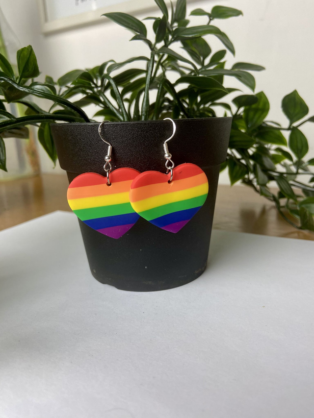 Rainbow heart earrings. 