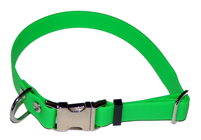 Ställbart halsband i Biothane, men snabbspänne i metall