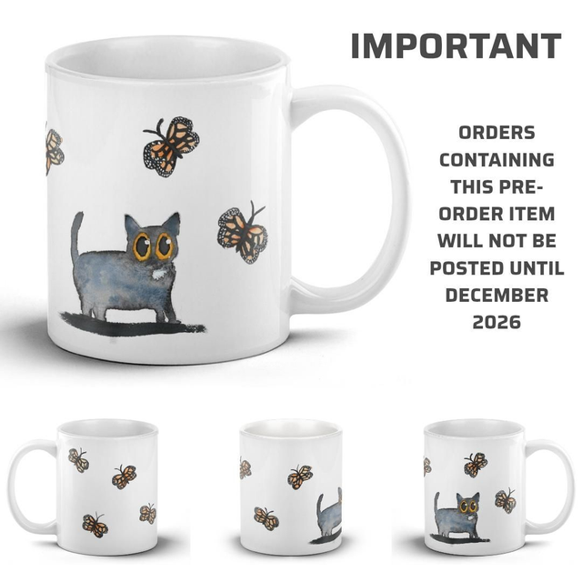 PRE-ORDER Black Cat Butterflies Mug