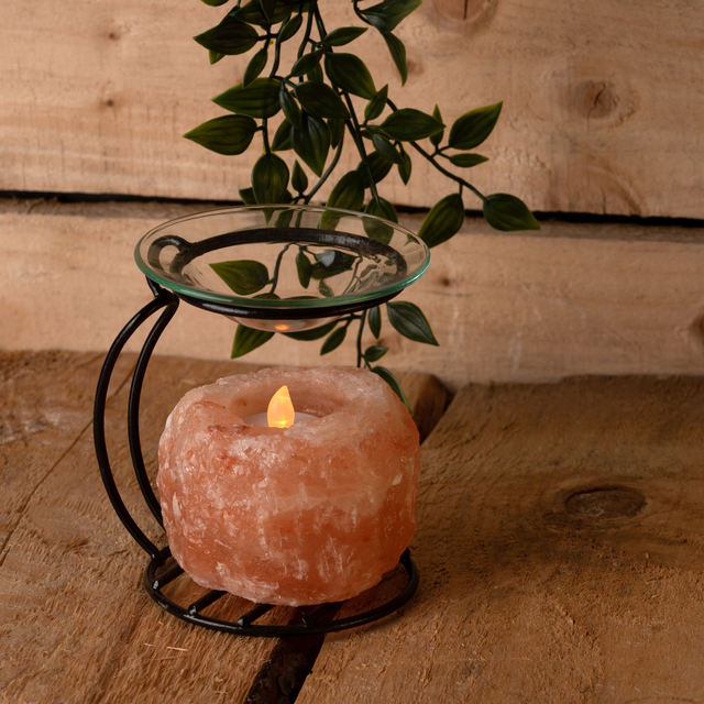 Himalayan Rock Salt Oil Burner on Metal Stand – Serenity Home Fragrance Burner
