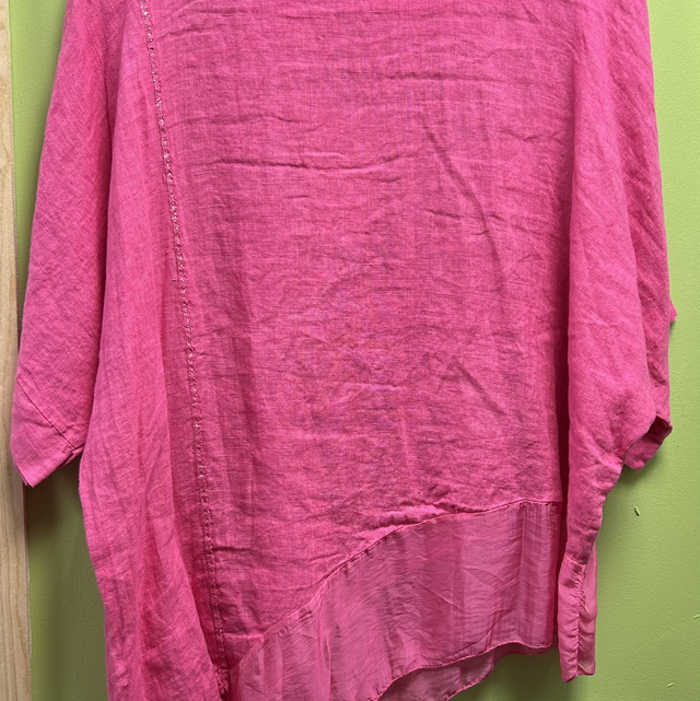 LMF - Pink Linen Top with Lace Hem - Free Size - 1794