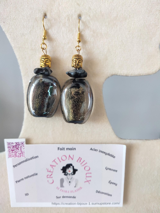 Boucle d'oreille bouddha et perle 