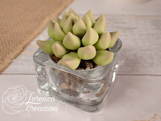 Pianta grassa verde, succulenta, artigianale modellata a mano in argilla polimerica (fimo). Made in Italy.