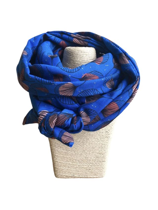 Echarpe 180 cm de long - PLUMES - bleu