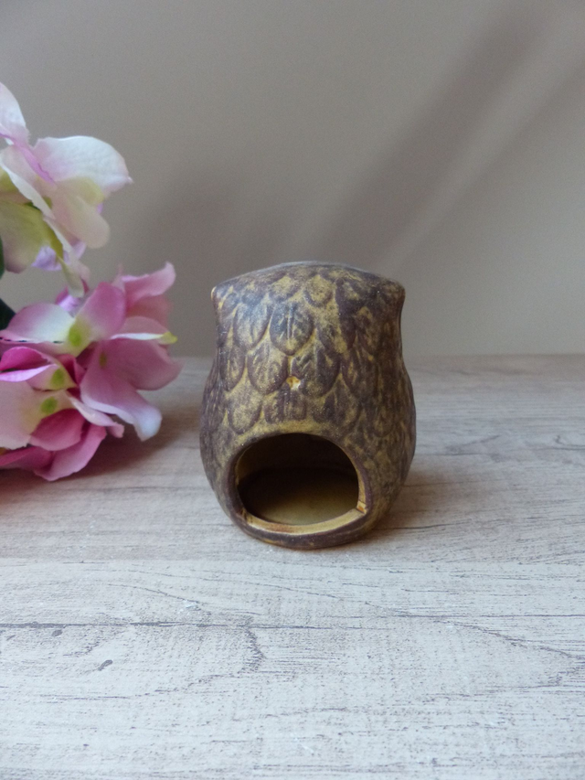 Petit Photophore Bougeoir Vintage Chouette Hibou en Grès Fait Main Vintage