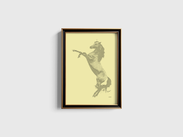 A3 Schreibmaschinenbild Pferd in Schwarz auf Elfenbein