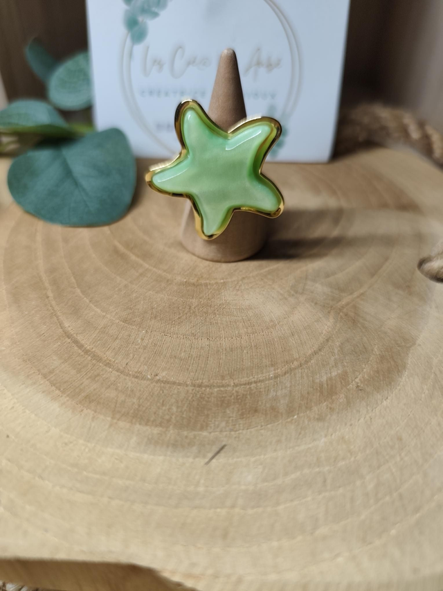 BIG BAGUE ETOILE DE MER/ ACIER INOXY GOLD/ VERT 0000903