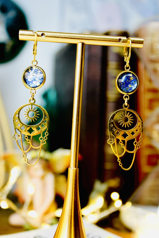 BO Dormeuses Danse des astres bleues nuit - Collection Poussières d'Étoiles