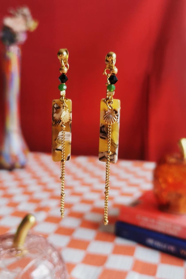 Boucles d'oreilles Jaune, Coquillage et Doré