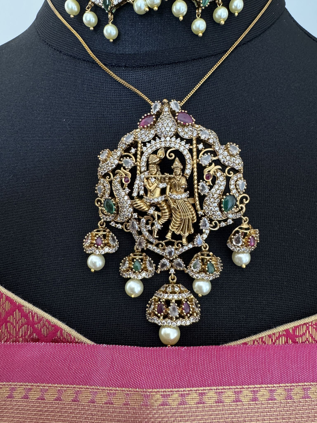 Radha Krishna Pendant with Earrings – Multi-Use, Customizable Design