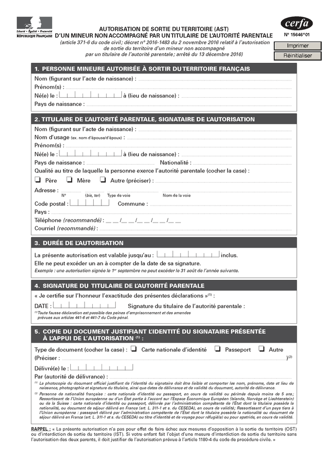 Autorisation de sortie du territoire (France)