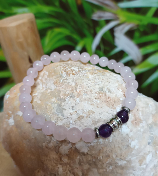 Bracelet en quartz rose et améthyste