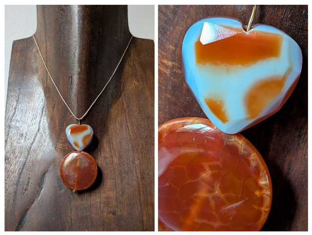 🧡 agate aux jolis reflets de brun, blanc et orange, monté sur fil de lin réglable pièce unique 
