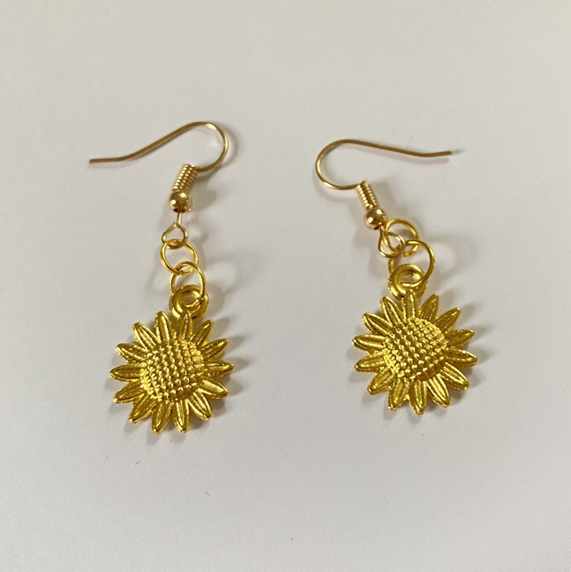 Dainty Gold Tone Sunflower Earrings (Hooks)