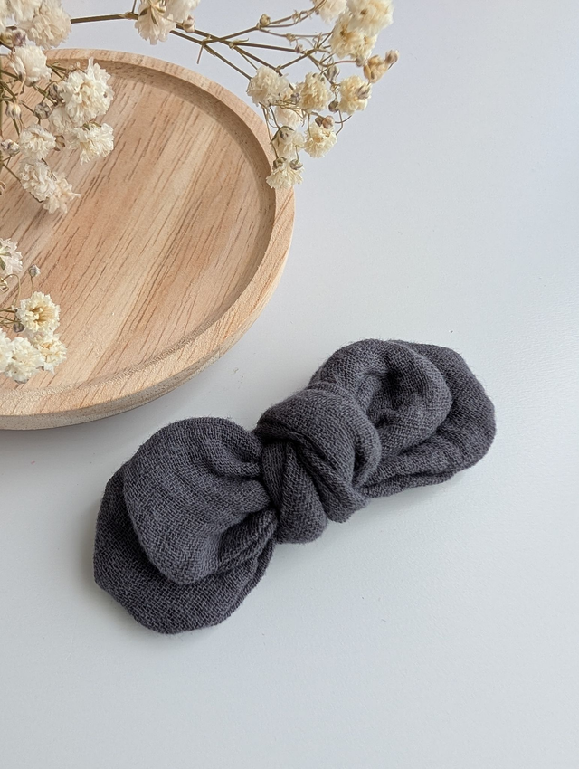 Barrette Noeud Romane pince crocodile tons bleu/gris