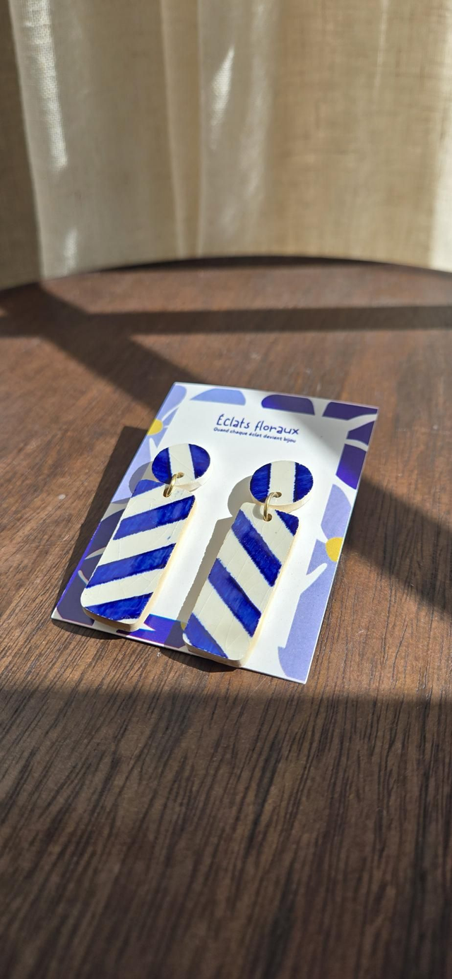 Paire de boucles d'oreilles - Faïence Gien - acier inoxydable doré