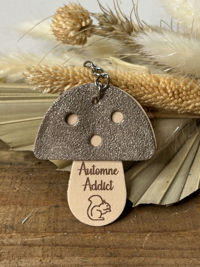 Porte clé en cuir Champignon 