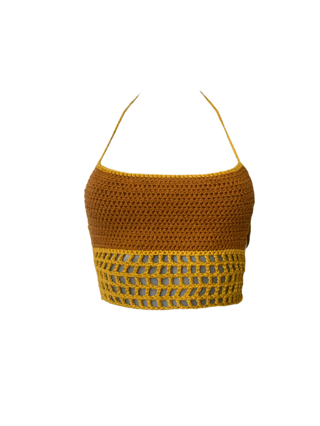 Top dos nu marron et moutarde