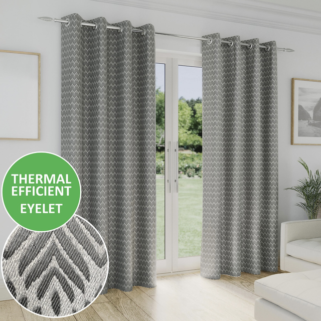 Enhanced Living Aspen Grey Room Darkening Thermal Readymade Eyelet Curtains