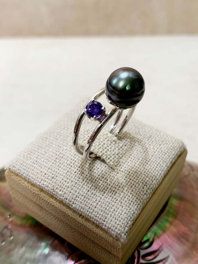 Maeva - Bague en argent 925 et véritable Perle de culture de Tahiti