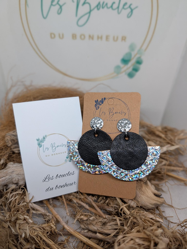 Boucles d'oreilles Dona noir argenté do050